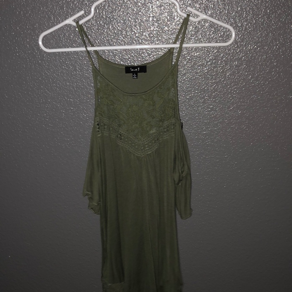Olive green bare shoulder blouse